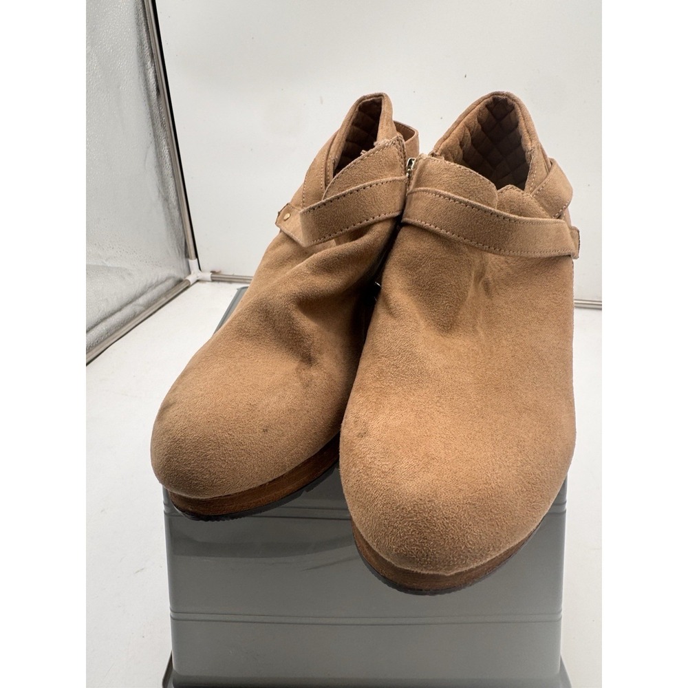 Dr. Scholl's Women's 7.5M Tan Suede Ankle Booties Wedge Wrap Strap